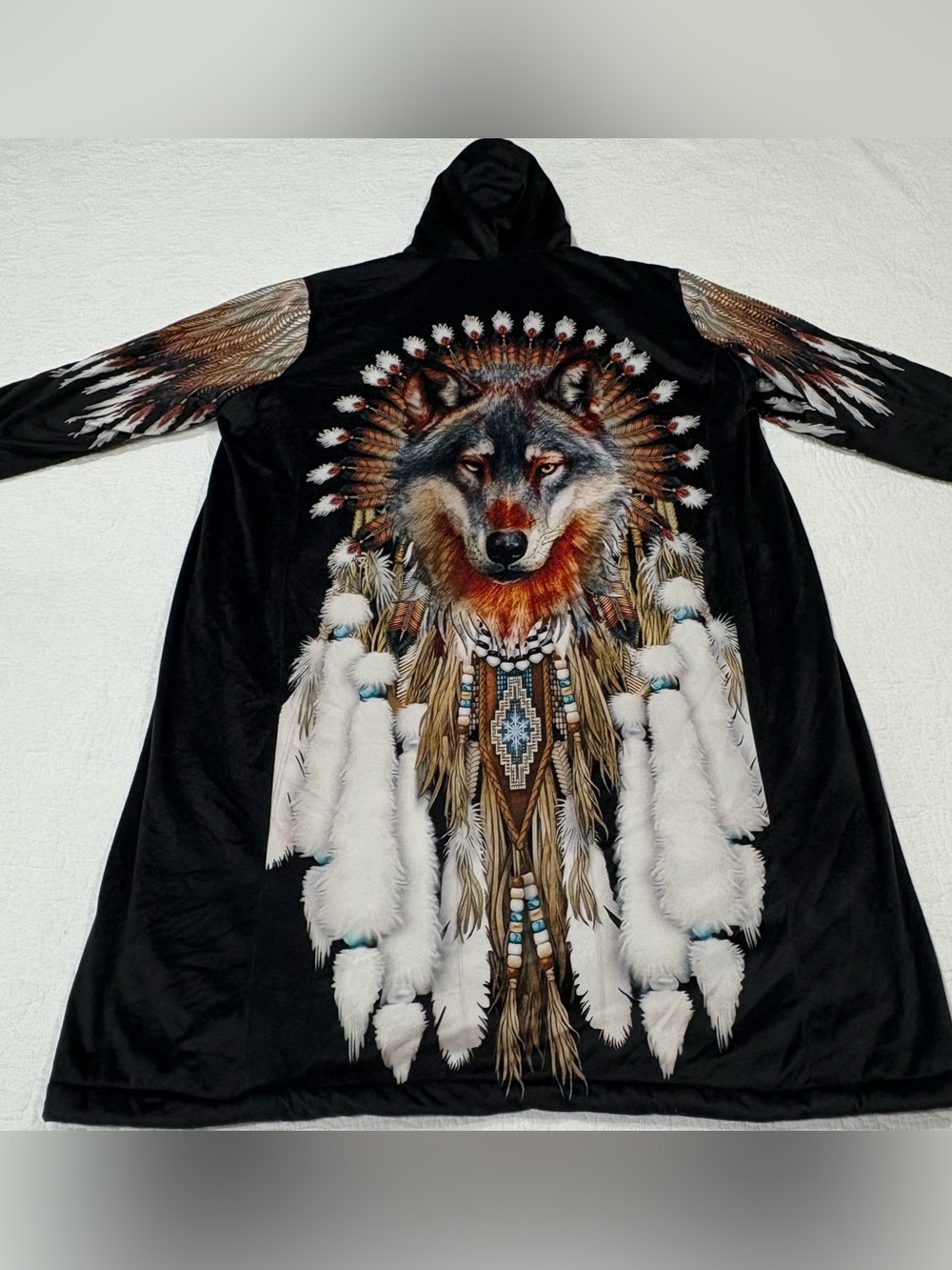 Tribal Wolf Cloak One Sz Unisex Wolf Spiritual Animal Dream Catcher Robe Lounge